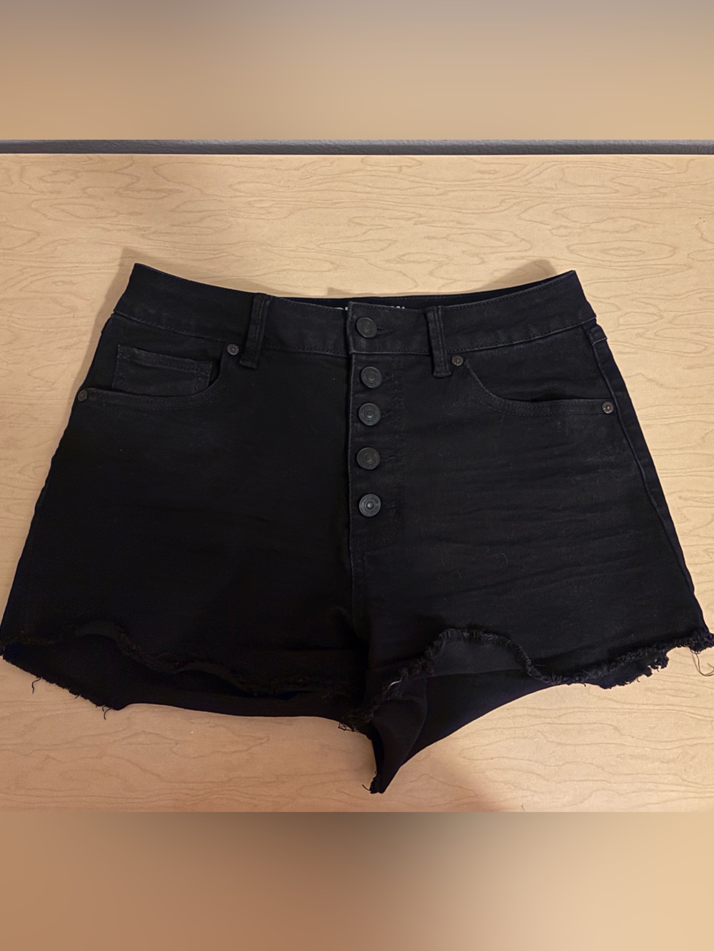Rewash Black High-Rise Button-Front Denim Shorts